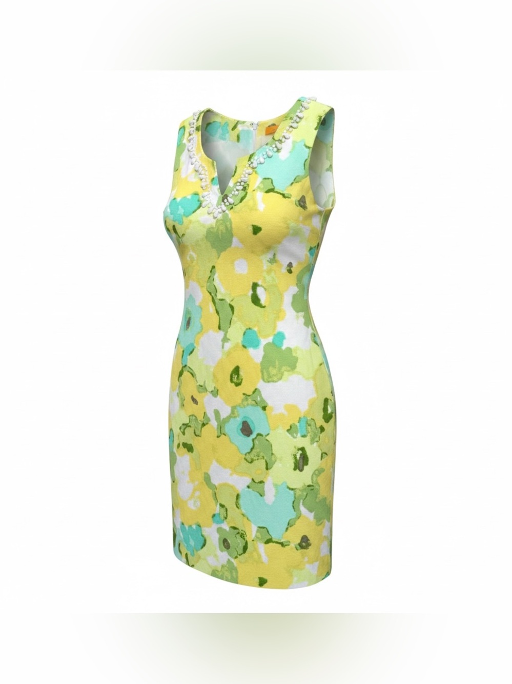 Ruby Rd. Yellow Green Floral Shift Dress with Aqua Accents